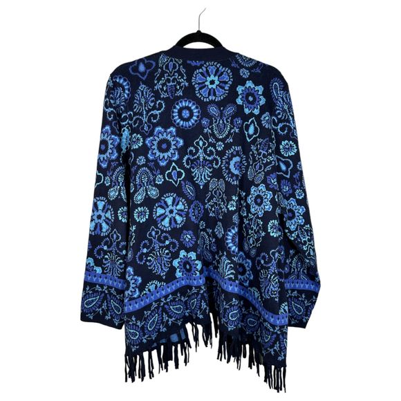 Isaac Mizrahi Live Jacquard Floral Tassel Open Front Cardigan Size 2X - Picture 2 of 8